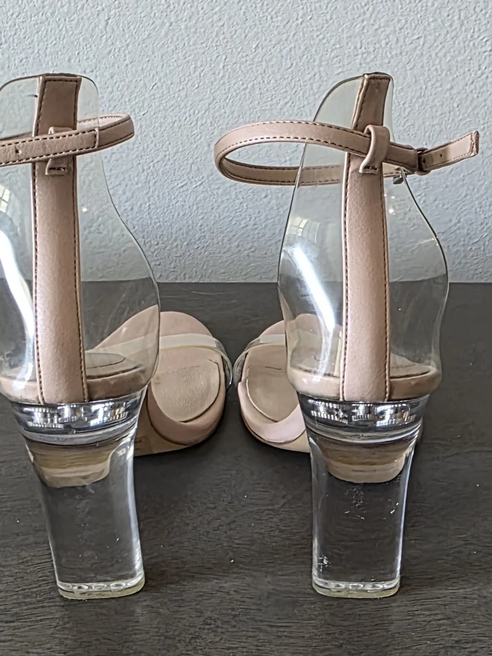 ALDO Women's Nude Ankle-Strap Clear Block Heel Sandals